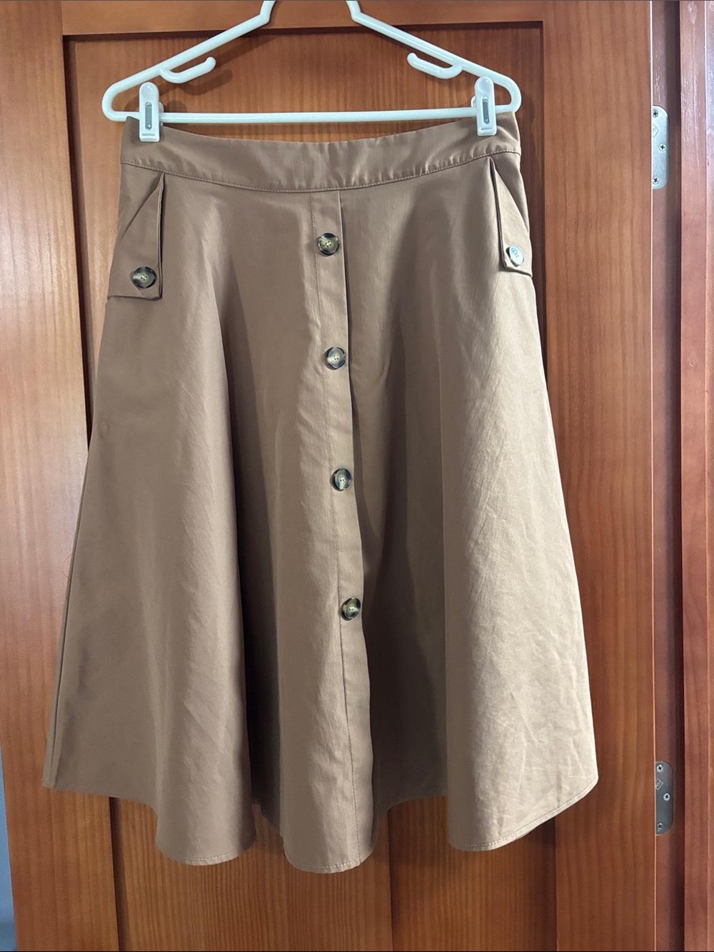 SHEIN Tan Button-Front Circle Skirt